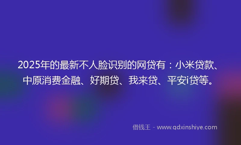 2025年的最新不人脸识别的网贷有：小米贷款、中原消费金融、好期贷、我来贷、平安i贷等。