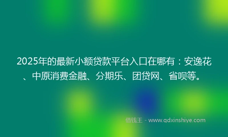 2025年的最新小额贷款平台入口在哪有：安逸花、中原消费金融、分期乐、团贷网、省呗等。