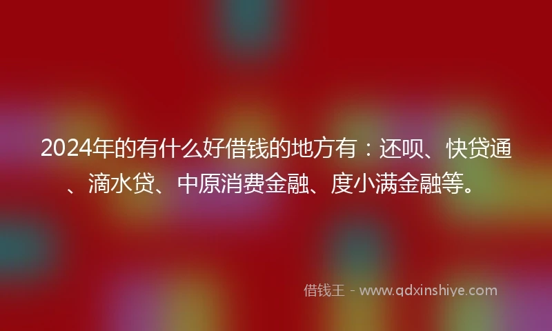 2024年的有什么好借钱的地方有：还呗、快贷通、滴水贷、中原消费金融、度小满金融等。