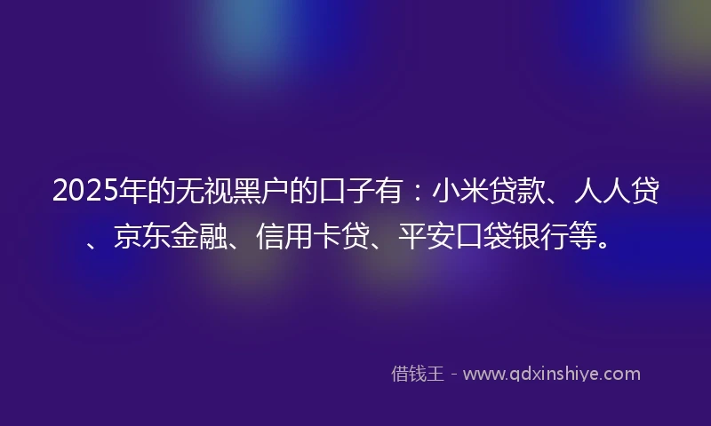 2025年的无视黑户的口子有：小米贷款、人人贷、京东金融、信用卡贷、平安口袋银行等。