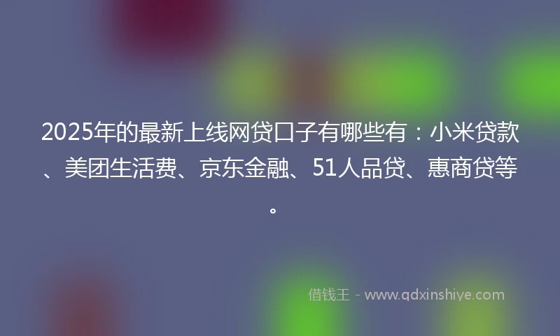 2025年的最新上线网贷口子有哪些有：小米贷款、美团生活费、京东金融、51人品贷、惠商贷等。