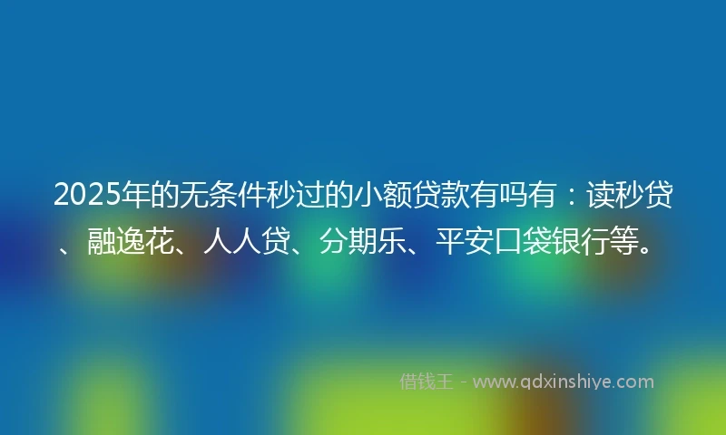 2025年的无条件秒过的小额贷款有吗有：读秒贷、融逸花、人人贷、分期乐、平安口袋银行等。