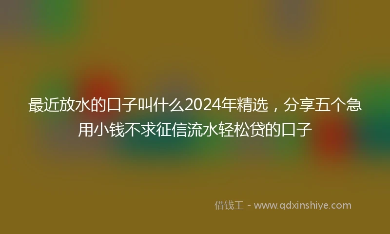 最近放水的口子叫什么2024年精选，分享五个急用小钱不求征信流水轻松贷的口子