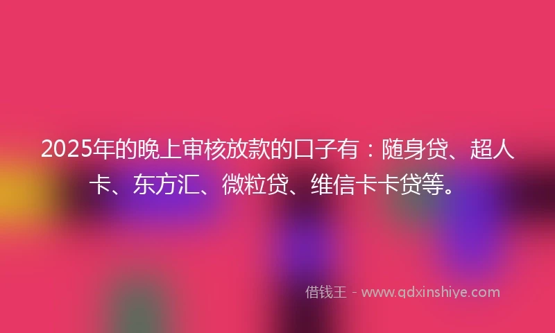 2025年的晚上审核放款的口子有：随身贷、超人卡、东方汇、微粒贷、维信卡卡贷等。