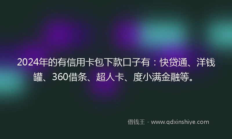 2024年的有信用卡包下款口子有：快贷通、洋钱罐、360借条、超人卡、度小满金融等。
