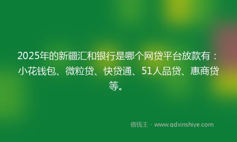 2025年的新疆汇和银行是哪个网贷平台放款有：小花钱包、微粒贷、快贷通、51人品贷、惠商贷等。