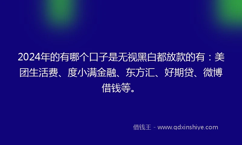 2024年的有哪个口子是无视黑白都放款的有：美团生活费、度小满金融、东方汇、好期贷、微博借钱等。