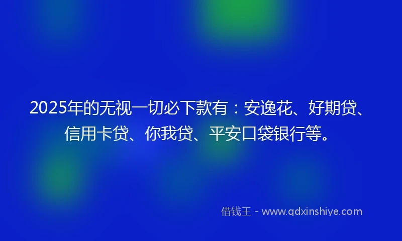 2025年的无视一切必下款有：安逸花、好期贷、信用卡贷、你我贷、平安口袋银行等。