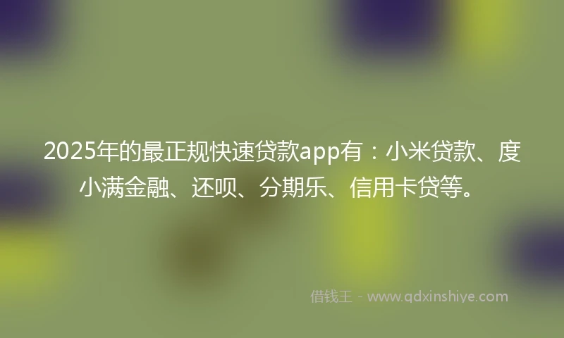 2025年的最正规快速贷款app有：小米贷款、度小满金融、还呗、分期乐、信用卡贷等。