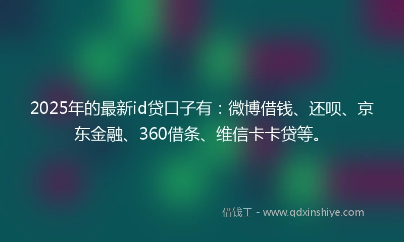 2025年的最新id贷口子有：微博借钱、还呗、京东金融、360借条、维信卡卡贷等。
