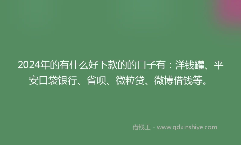 2024年的有什么好下款的的口子有:洋钱罐、平安口袋银行、省呗、微粒贷、微博借钱等。