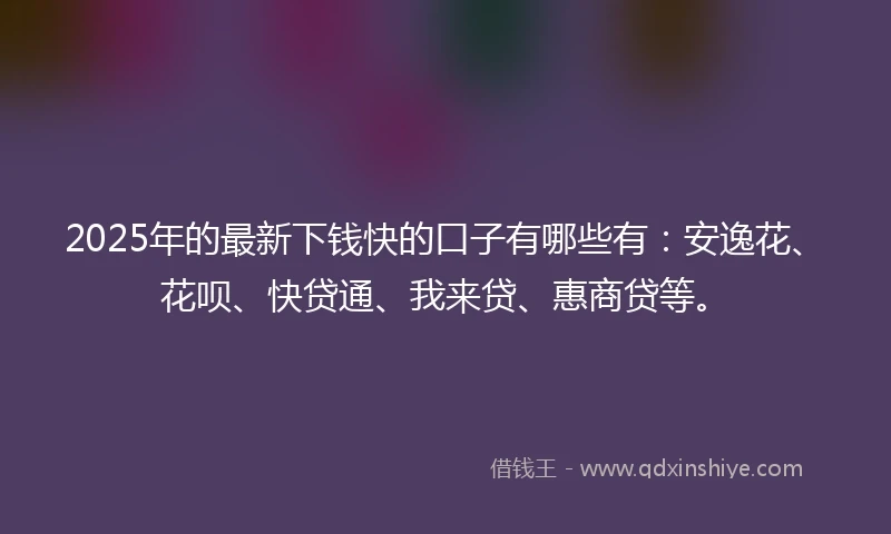 2025年的最新下钱快的口子有哪些有：安逸花、花呗、快贷通、我来贷、惠商贷等。