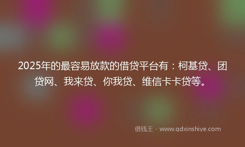 2025年的最容易放款的借贷平台有：柯基贷、团贷网、我来贷、你我贷、维信卡卡贷等。