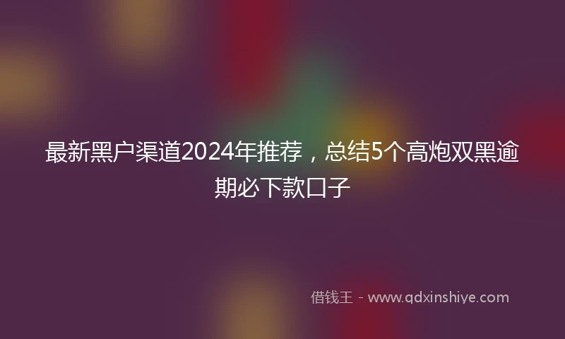 最新黑户渠道2024年推荐，总结5个高炮双黑逾期必下款口子