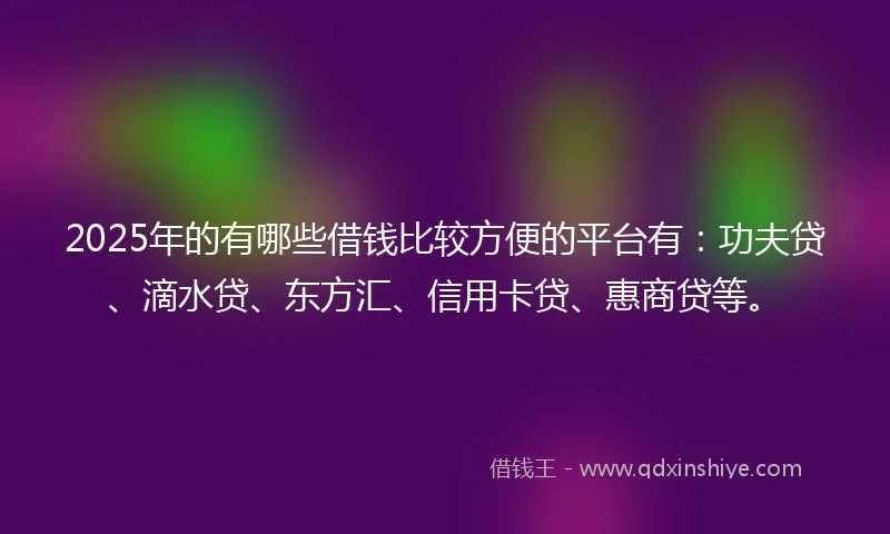 2025年的有哪些借钱比较方便的平台有：功夫贷、滴水贷、东方汇、信用卡贷、惠商贷等。