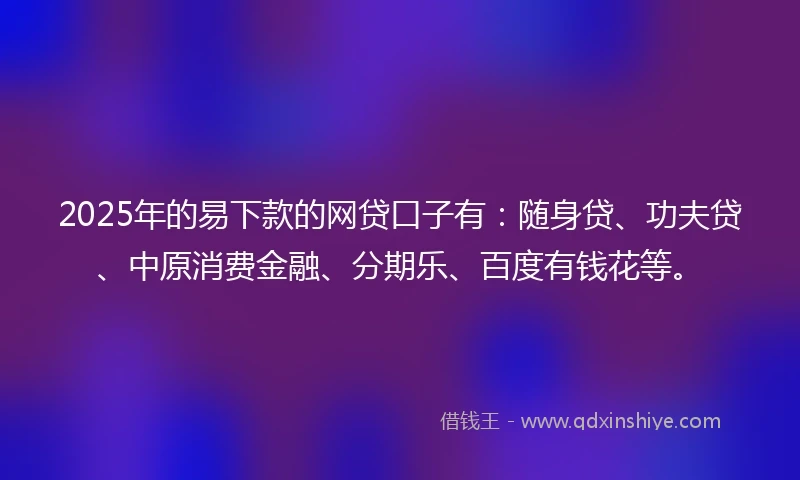 2025年的易下款的网贷口子有：随身贷、功夫贷、中原消费金融、分期乐、百度有钱花等。