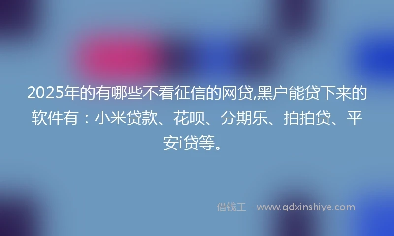2025年的有哪些不看征信的网贷,黑户能贷下来的软件有：小米贷款、花呗、分期乐、拍拍贷、平安i贷等。