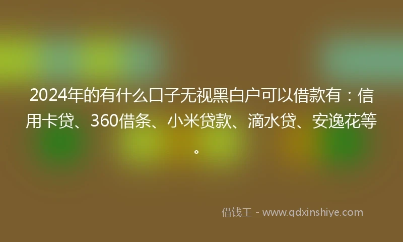 2024年的有什么口子无视黑白户可以借款有：信用卡贷、360借条、小米贷款、滴水贷、安逸花等。