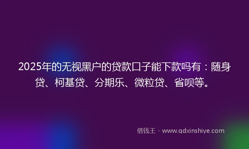 2025年的无视黑户的贷款口子能下款吗有：随身贷、柯基贷、分期乐、微粒贷、省呗等。
