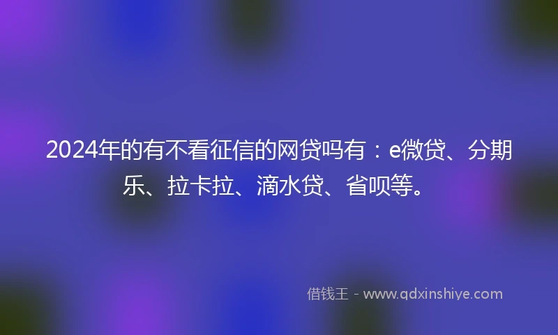 2024年的有不看征信的网贷吗有：e微贷、分期乐、拉卡拉、滴水贷、省呗等。