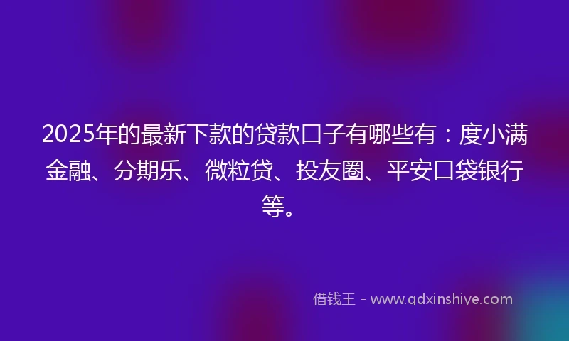 2025年的最新下款的贷款口子有哪些有：度小满金融、分期乐、微粒贷、投友圈、平安口袋银行等。