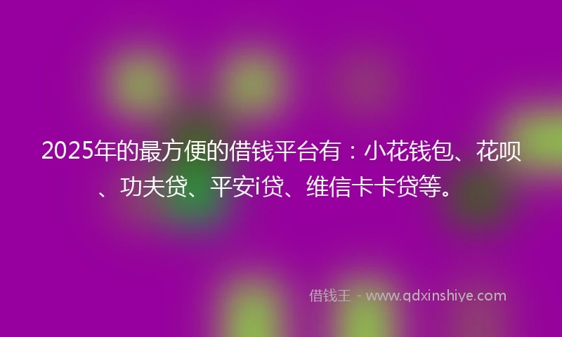 2025年的最方便的借钱平台有：小花钱包、花呗、功夫贷、平安i贷、维信卡卡贷等。