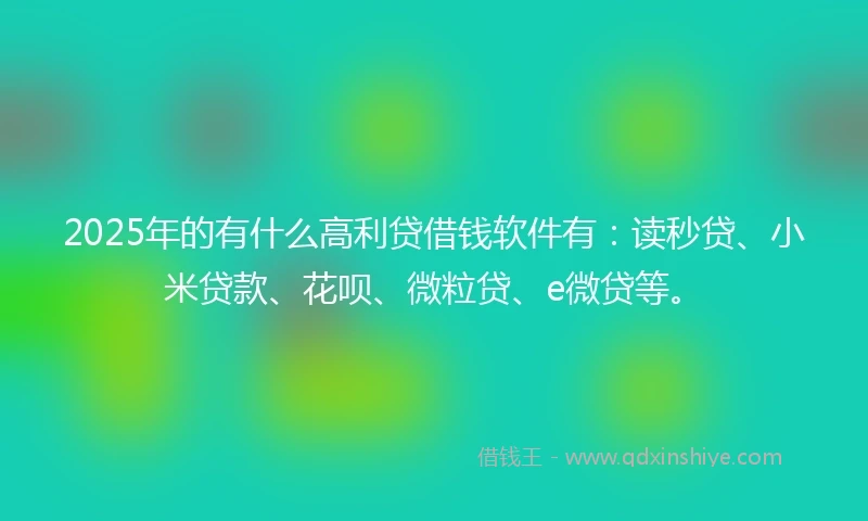 2025年的有什么高利贷借钱软件有：读秒贷、小米贷款、花呗、微粒贷、e微贷等。
