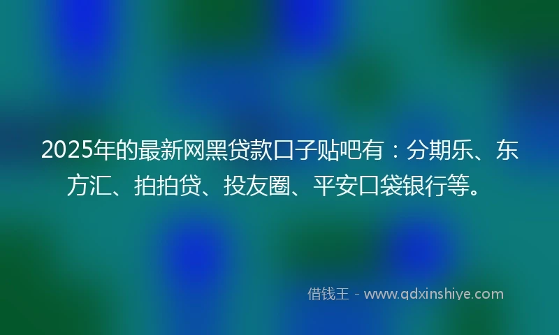 2025年的最新网黑贷款口子贴吧有：分期乐、东方汇、拍拍贷、投友圈、平安口袋银行等。