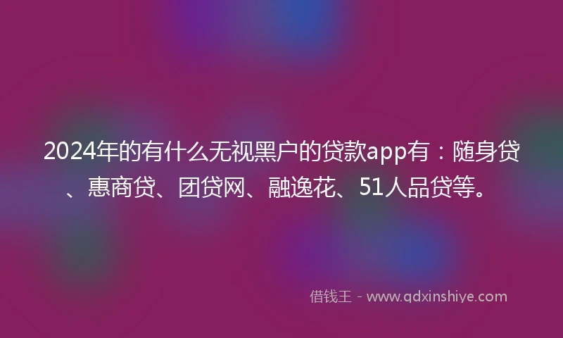 2024年的有什么无视黑户的贷款app有：随身贷、惠商贷、团贷网、融逸花、51人品贷等。
