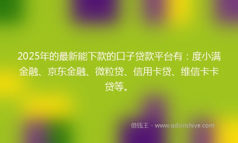 2025年的最新能下款的口子贷款平台有：度小满金融、京东金融、微粒贷、信用卡贷、维信卡卡贷等。