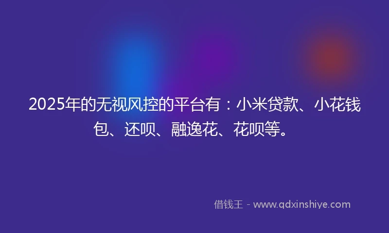 2025年的无视风控的平台有：小米贷款、小花钱包、还呗、融逸花、花呗等。