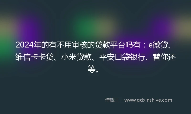 2024年的有不用审核的贷款平台吗有：e微贷、维信卡卡贷、小米贷款、平安口袋银行、替你还等。