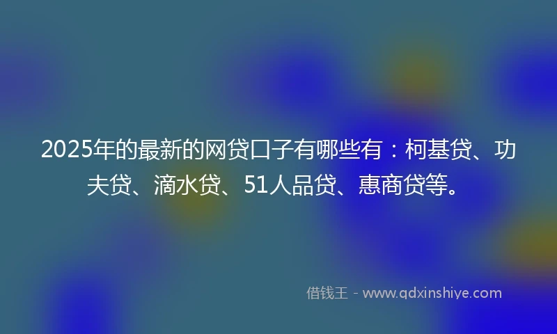 2025年的最新的网贷口子有哪些有：柯基贷、功夫贷、滴水贷、51人品贷、惠商贷等。