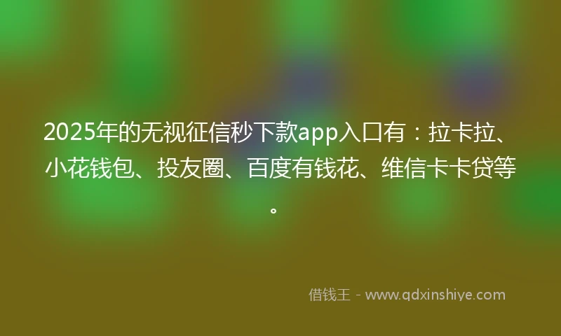 2025年的无视征信秒下款app入口有：拉卡拉、小花钱包、投友圈、百度有钱花、维信卡卡贷等。
