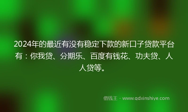 2024年的最近有没有稳定下款的新口子贷款平台有：你我贷、分期乐、百度有钱花、功夫贷、人人贷等。