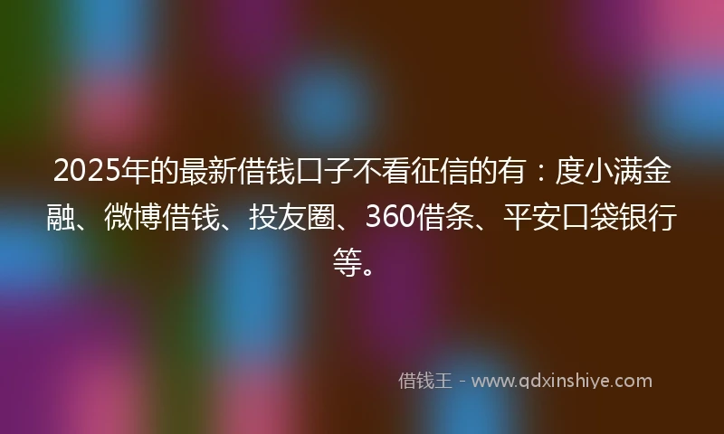 2025年的最新借钱口子不看征信的有：度小满金融、微博借钱、投友圈、360借条、平安口袋银行等。