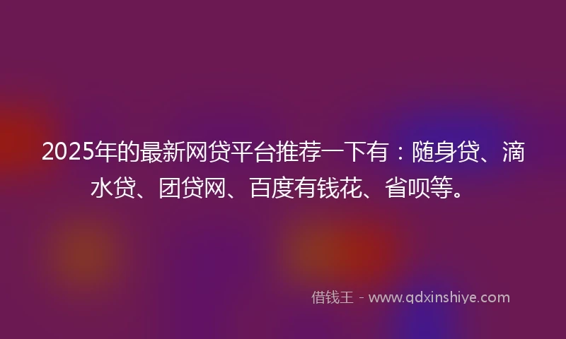 2025年的最新网贷平台推荐一下有：随身贷、滴水贷、团贷网、百度有钱花、省呗等。