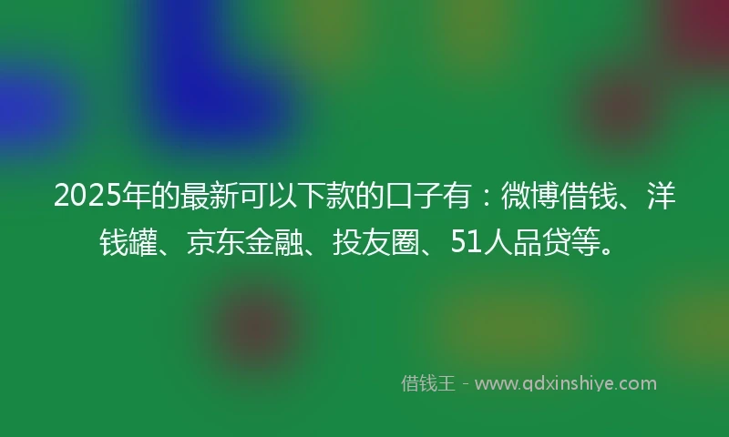 2025年的最新可以下款的口子有：微博借钱、洋钱罐、京东金融、投友圈、51人品贷等。