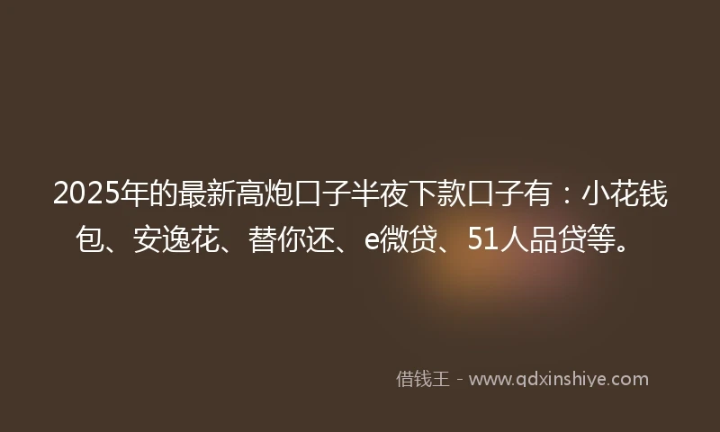 2025年的最新高炮口子半夜下款口子有：小花钱包、安逸花、替你还、e微贷、51人品贷等。