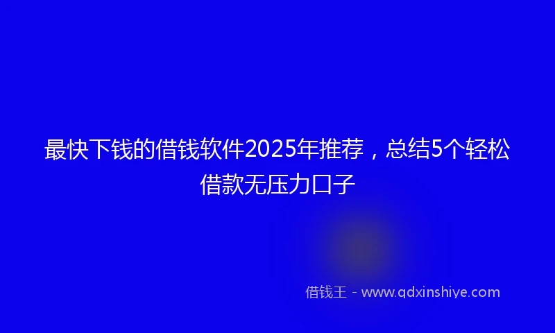 最快下钱的借钱软件2025年推荐，总结5个轻松借款无压力口子