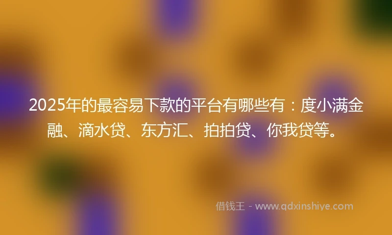 2025年的最容易下款的平台有哪些有：度小满金融、滴水贷、东方汇、拍拍贷、你我贷等。