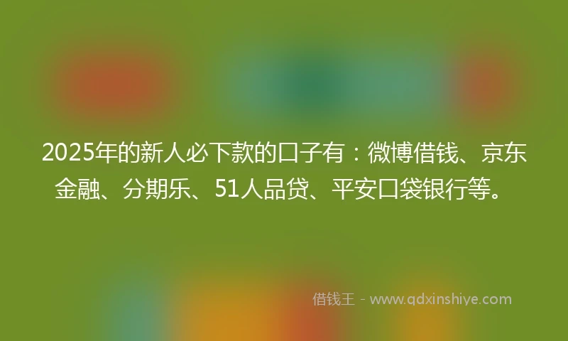 2025年的新人必下款的口子有：微博借钱、京东金融、分期乐、51人品贷、平安口袋银行等。