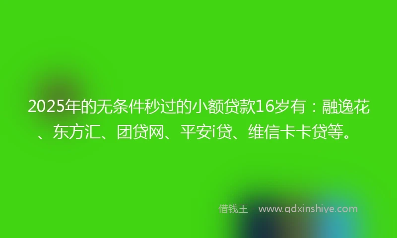 2025年的无条件秒过的小额贷款16岁有：融逸花、东方汇、团贷网、平安i贷、维信卡卡贷等。