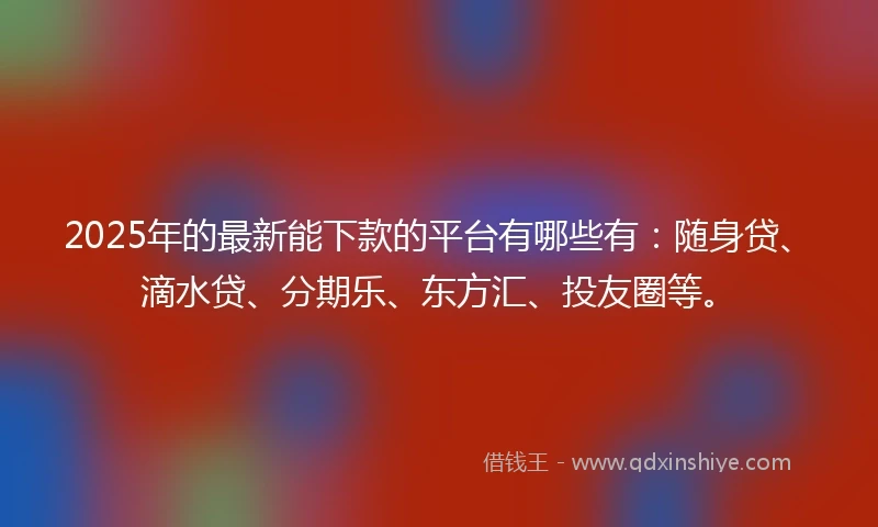 2025年的最新能下款的平台有哪些有：随身贷、滴水贷、分期乐、东方汇、投友圈等。