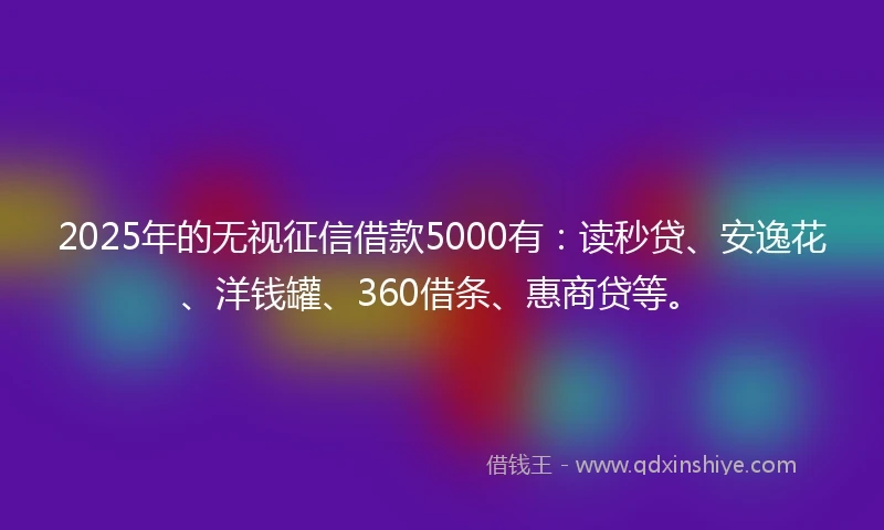 2025年的无视征信借款5000有：读秒贷、安逸花、洋钱罐、360借条、惠商贷等。