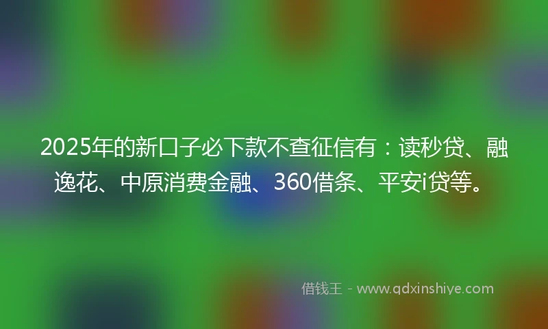 2025年的新口子必下款不查征信有：读秒贷、融逸花、中原消费金融、360借条、平安i贷等。