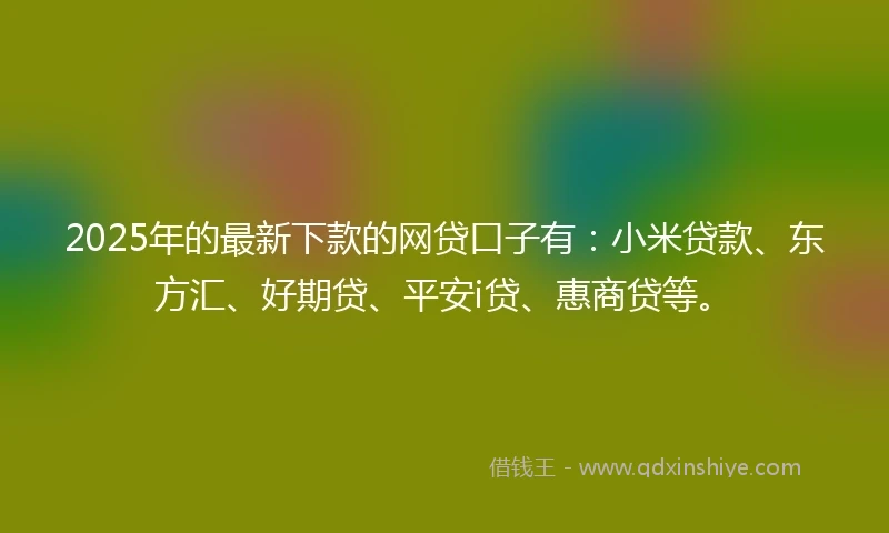 2025年的最新下款的网贷口子有：小米贷款、东方汇、好期贷、平安i贷、惠商贷等。