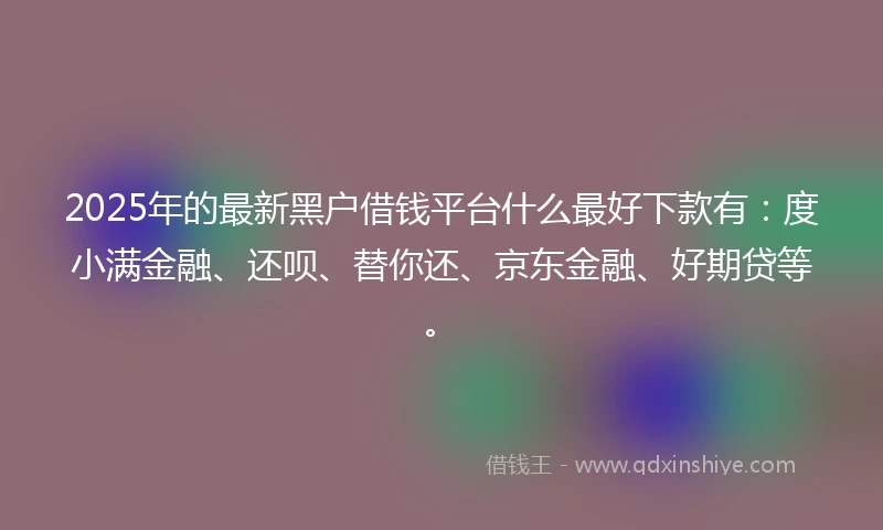 2025年的最新黑户借钱平台什么最好下款有：度小满金融、还呗、替你还、京东金融、好期贷等。
