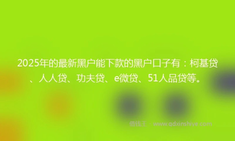 2025年的最新黑户能下款的黑户口子有：柯基贷、人人贷、功夫贷、e微贷、51人品贷等。