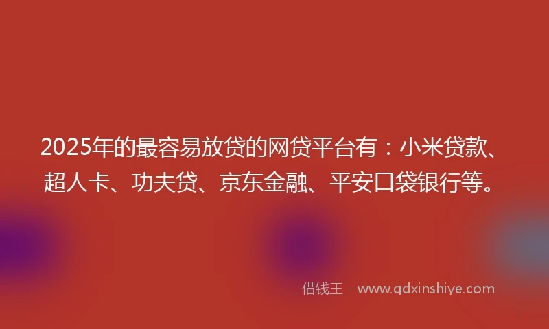 2025年的最容易放贷的网贷平台有：小米贷款、超人卡、功夫贷、京东金融、平安口袋银行等。